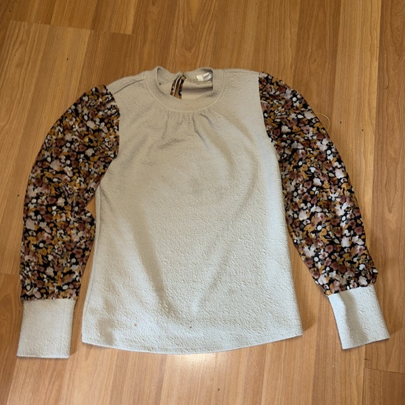 THML Fall Cream & Floral Top Blouse Balloon Sleeves Women’s Sz Medium - Picture 2 of 9